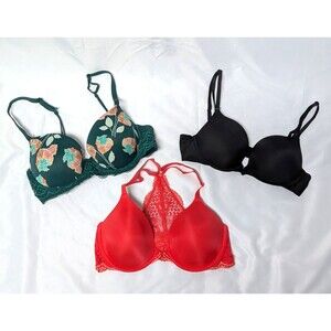 Lot Of 3 Underwire Bras Size 36B Racerback Lace Convertible Plunge Push Up